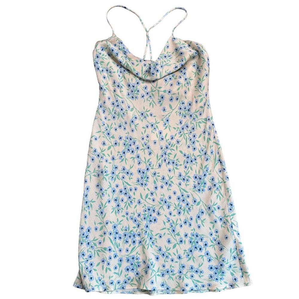 NEW Zara Textured Floral Satin Drape Slip Mini Dress XS - Picture 2 of 5